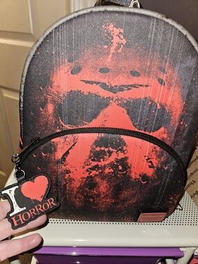 Loungefly Black and Red Friday the 13th Mini Backpack